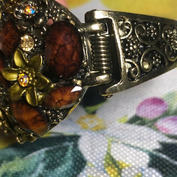 π Crystals and Flowers Wide Hinged Cuff Bracelet - Picture 5 of 5